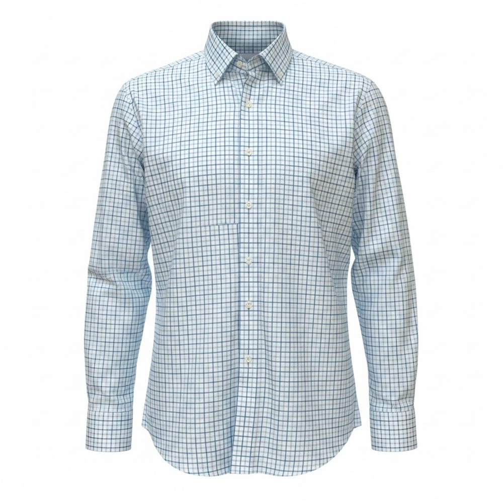 Peter Millar‎ Tettersall Check Long Sleeve Button Down White Blue Preppy Sz L